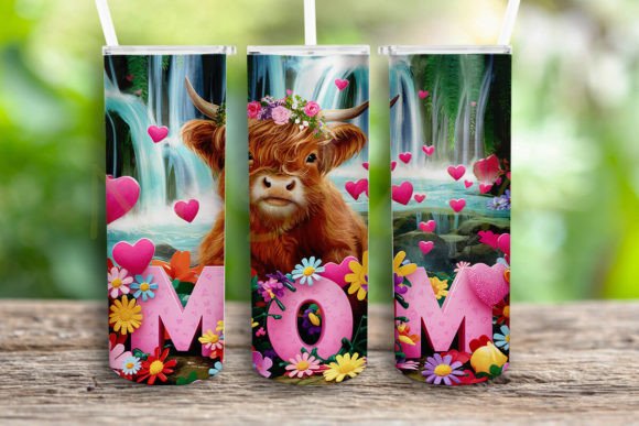 Mom Highland Cow Tumbler Wrap Png: Graphics for Crafts