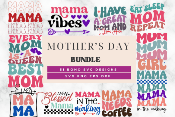 Retro Groovy Mothers Day SVG Bundle for Crafts & Graphics